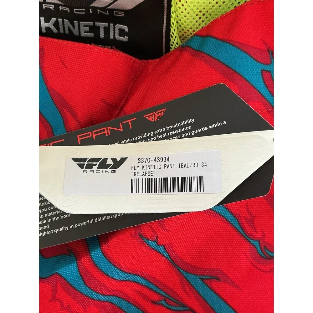Fly Racing Kinetic Relapse MX Pants Mens 34 Teal Red Hi-Vis Motocross NWT